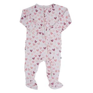 🆕 NWT Sweet Bamboo Ruffle Footie - Emma / Hearts Print - 6-9 Months